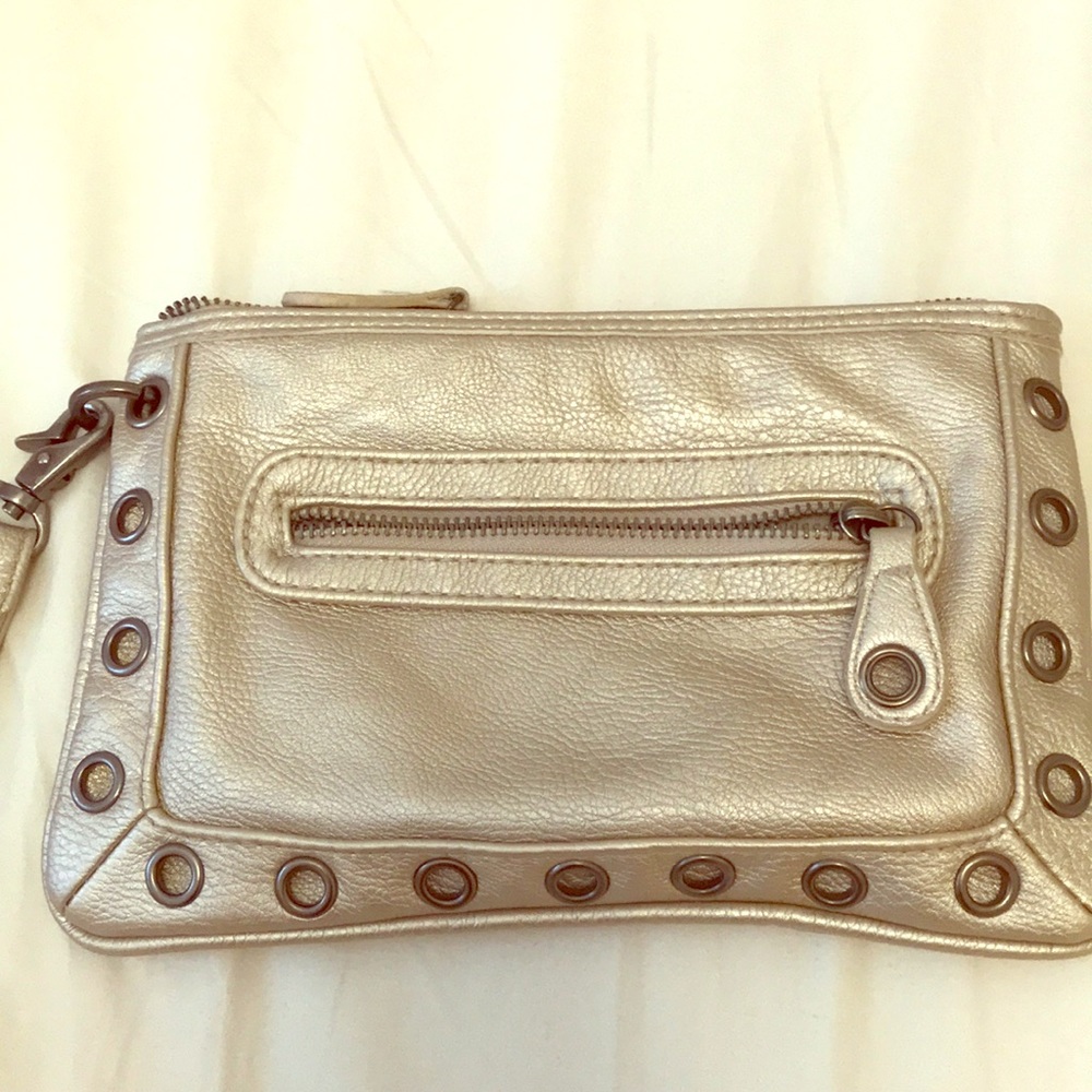 Metallic gold clutch